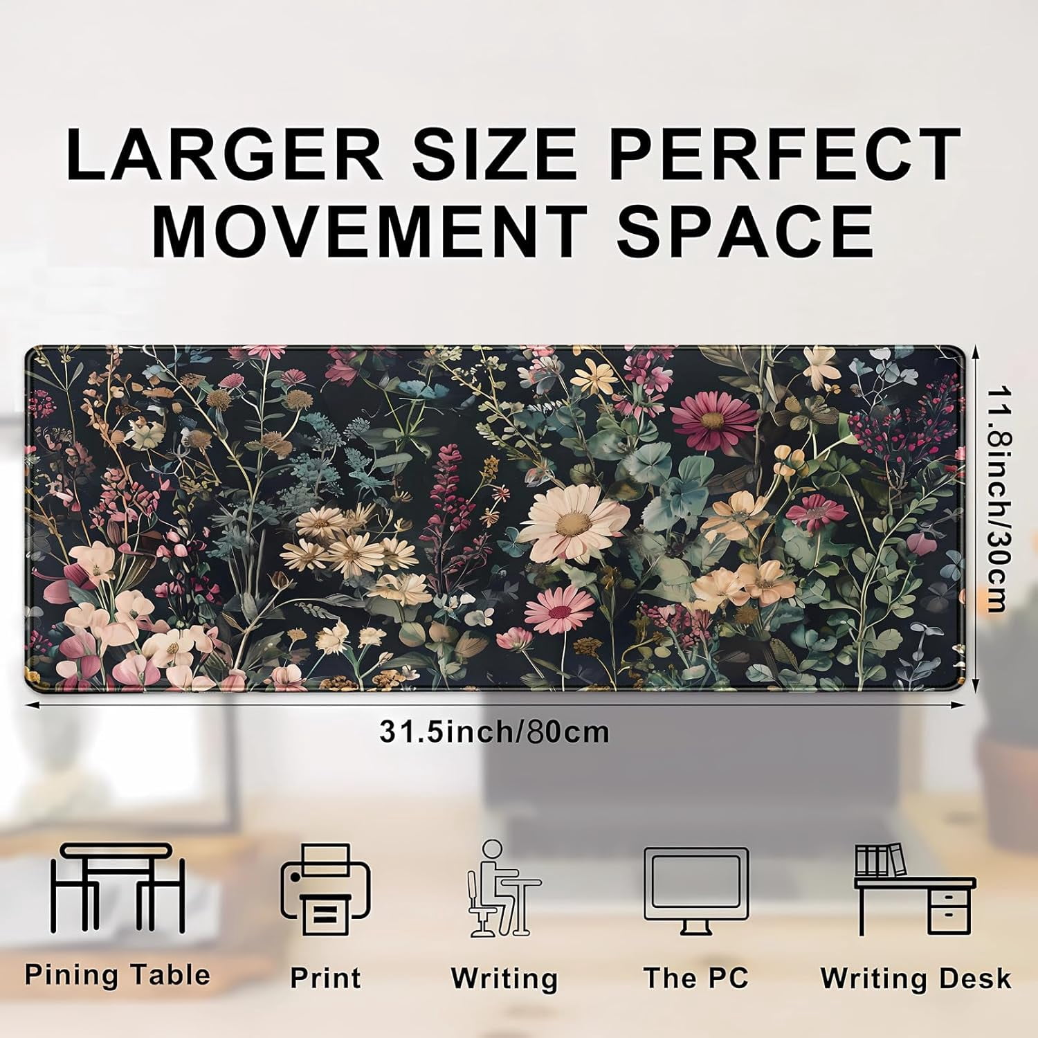 Floral Cottage Desk Mat 31.5''X11.8'' Botanical Mouse Pad Large Vintage Garden Aesthetic Desk Pad Extended Big Mousepad Keyboard Mouse Mat Romantic Gift for Her Student or Home Office