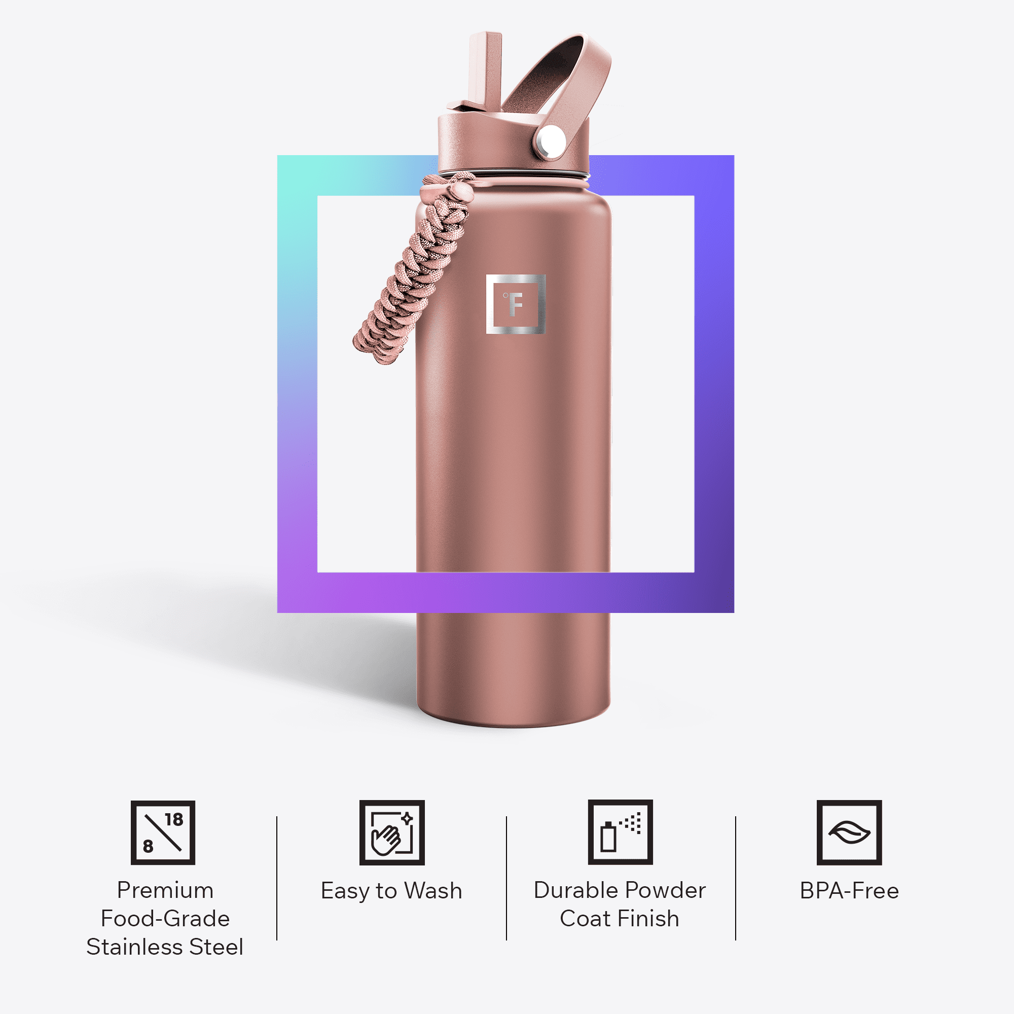 (2 pack) Iron Flask 40 oz Rose Gold Stainless Steel Water Bottle