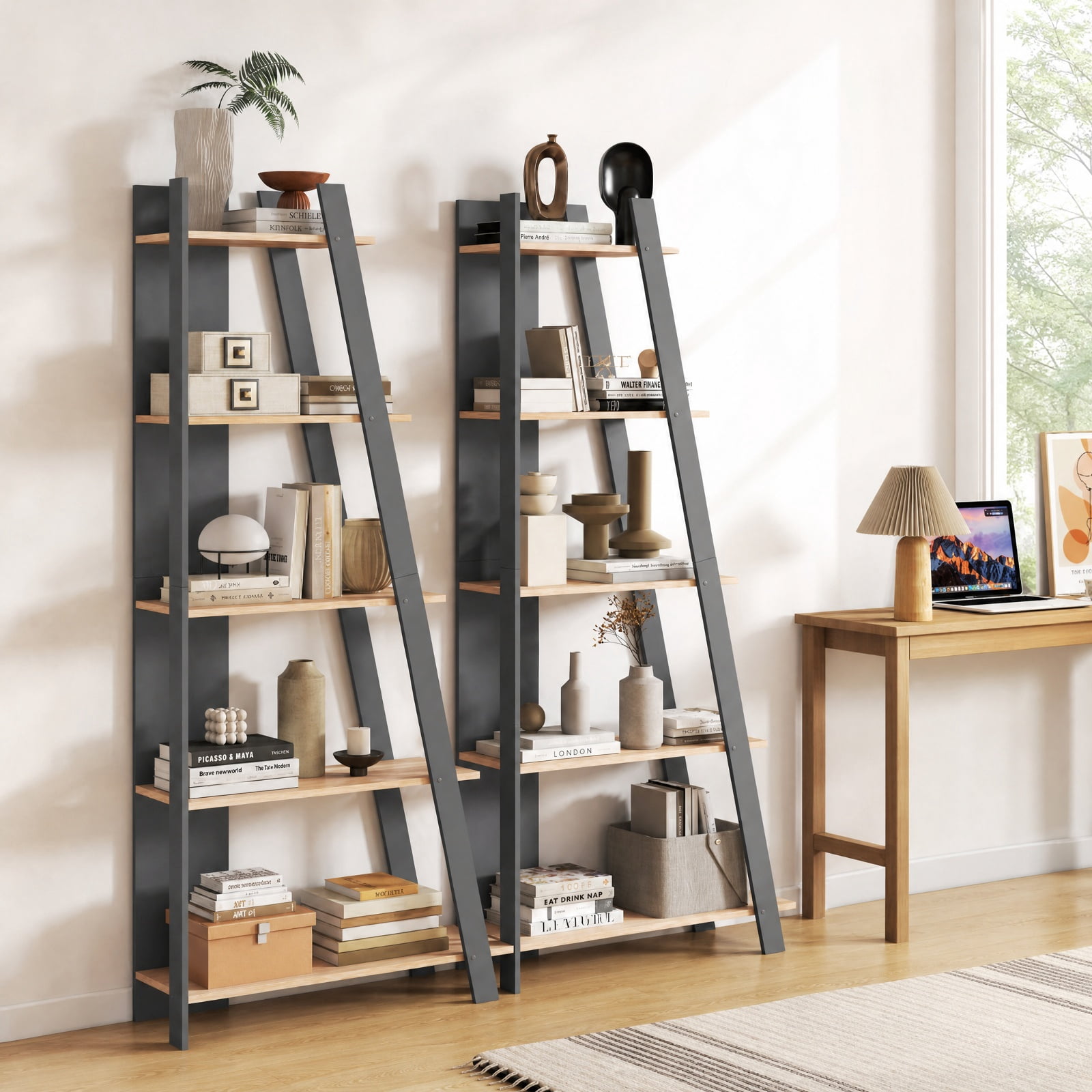 Furnibear 5-Tier Modern Bookshelf Narrow Vertical Display Shelf for Small Space for Living Room Home Office Bedroom Display Storage Shelf, Gray