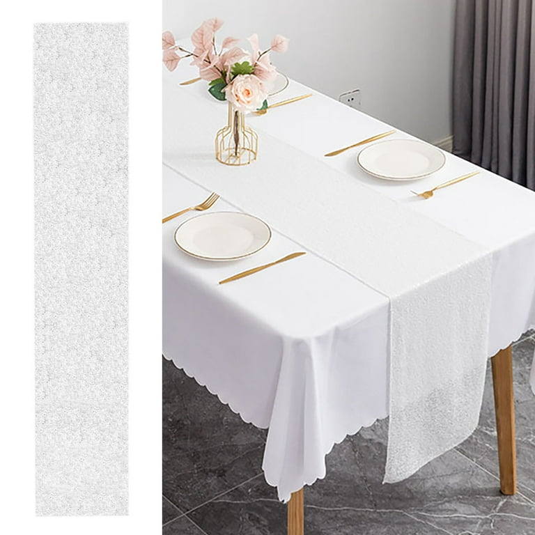 WHITE GLITTER PVC WIPE CLEAN TABLECLOTH SPARKLE VINYL OILCLOTH TABLE COVER