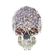 Mi Amore Skull AB Finish Brooch-Pin Silver-Tone & Purple
