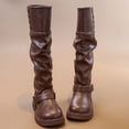 thumbnail image 5 of BXJX Girls Knee‑High Boots, Slip-Resistant Fashion Soft Sole Pull On Fall Winter Boots with Button Brown Size 9.5 Little Kids, 5 of 9