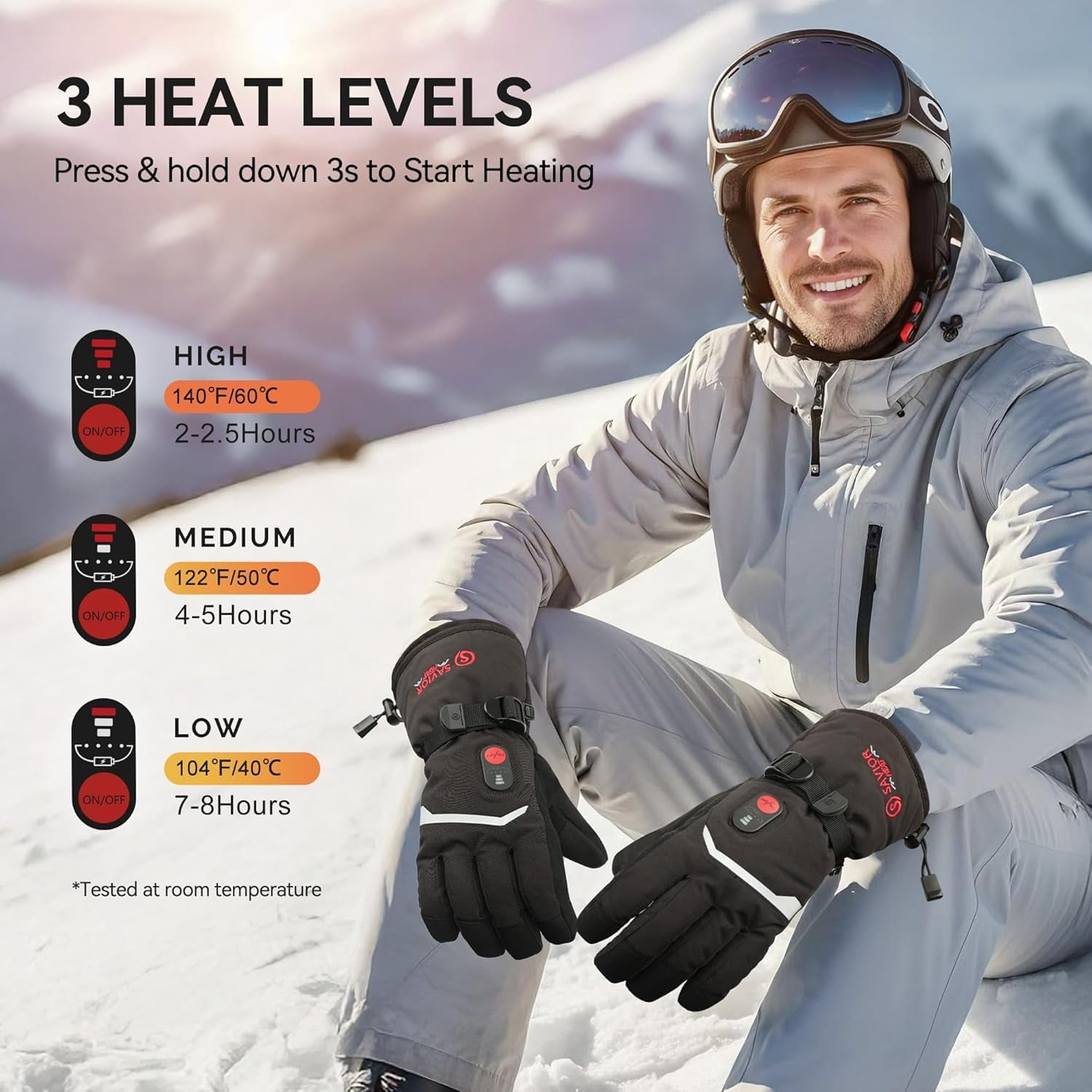SAVIOR HEAT Heated Gloves Electric Rechargeable Battery Men Women 7.4V Heating Gloves Winter Ski Motorcycle Work Snowboarding Hunting Hiking Camping Walking