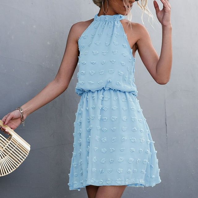 Vestido de cuello halter, vestido corto para mujer, vestido corto sin mangas con lunares, vestido corto de primera línea