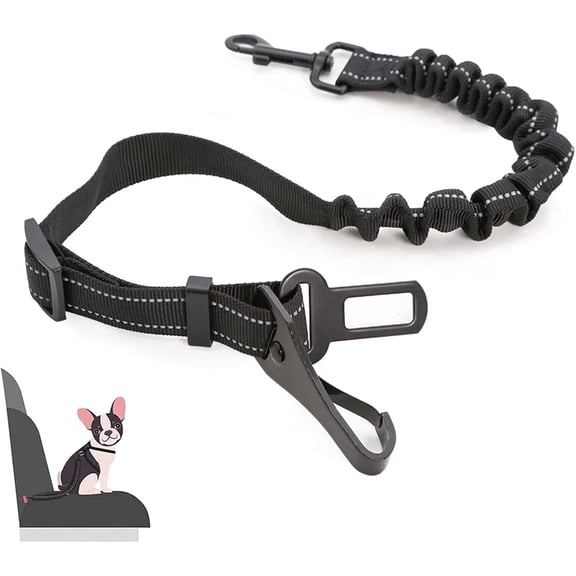 BYXAS Dog Seatbelt for Car, 3-in-1 Dog Car Seat Belt Bungee,Shockproof Dogs Tether for Car with Buckle & Hook Latch, Adjustable Reflective Dog Car Harness Leash with 360° Lockable Buckle,Black
