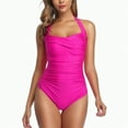thumbnail image 2 of Hessimy Tummy Control Swimwear Halter One Piece Vintage Retro Swimsuit Womens Ruched Push Up Bathing Suit(Pink,M), 2 of 5