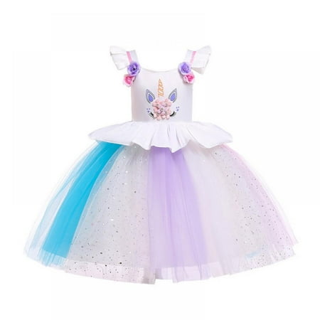 

URMAGIC Flower Girls Dress Unicorn Rainbow Pageant Princess Party Dress 2-8 Years