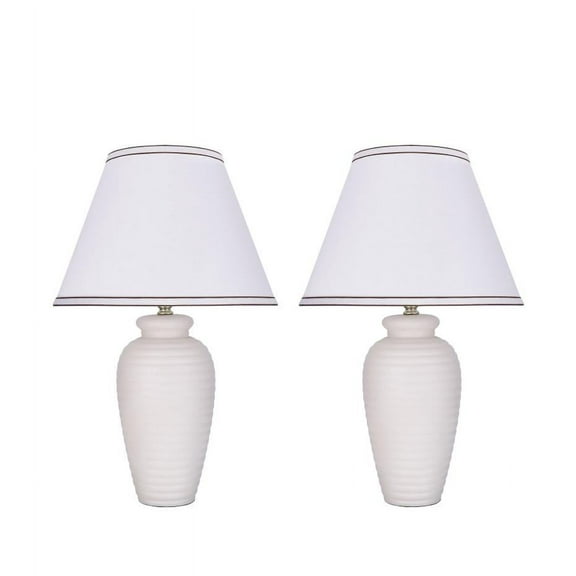 Aspen Creative 40210-12, Two Pack, 22" High Transitional Ceramic Table Lamp, Hardback Empire Shaped Lamp Shade in Off White, 14" Wide