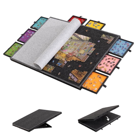 Puzzle Board with Drawers & Cover, 2000 Piece Tilting Jigsaw Puzzle Table, Portable Felt Puzzle Board with 3 Angle Adjustments, Foldable Storage for Adults