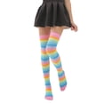 thumbnail image 2 of Minnieouse Paquete de 2 calcetines a rayas de talla grande hasta el muslo, elasticidad, transpirabilidad, cómodos, cálidos, apariencia de moda, Medias arcoiris rosa, 2 of 6