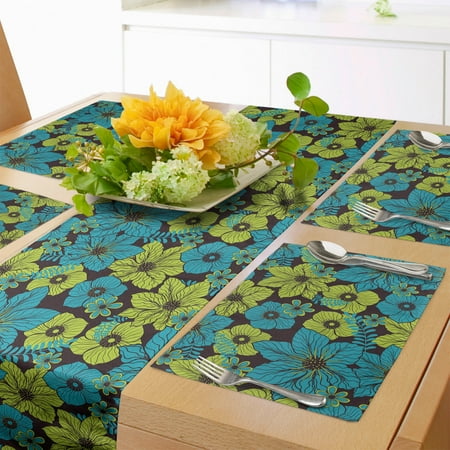 

Floral Table Runner & Placemats Woodland Colors Exotic Flowers Repetitive Illustration of Plantation Set for Dining Table Placemat 4 pcs + Runner 16 x72 Dark Mauve Yellow Green by Ambesonne