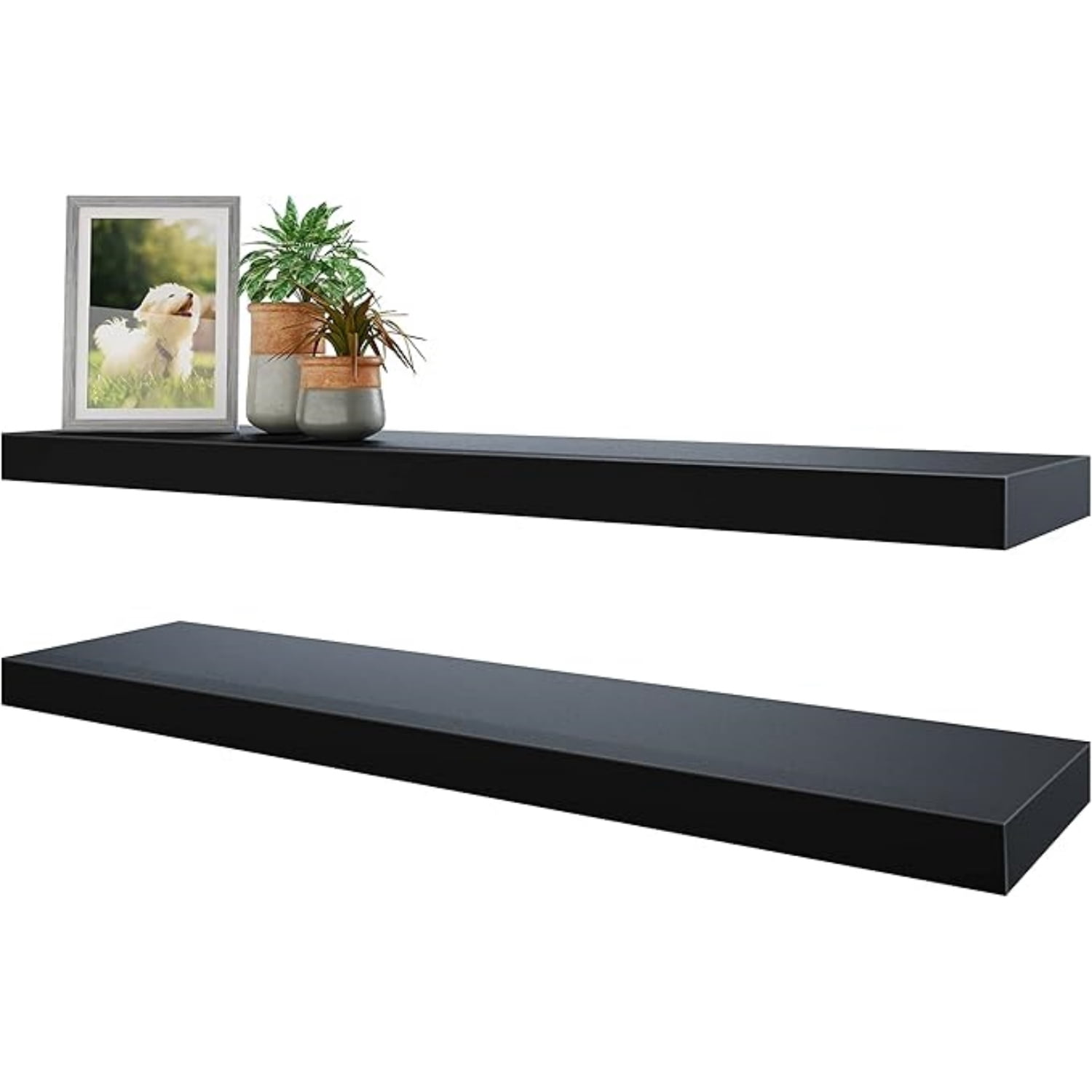 Floating Shelves, 35 Wx7 D Black Wall Mounted Wooden Shelves with Invisible Brackets Set of 2, Hanging Wall Shelves Decoration for Bedroom and Kitchen