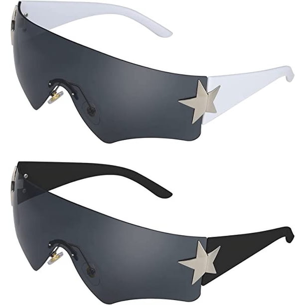 Gafas de sol Y2K sin marco (blanco y negro), 2 gafas de sol envolventes para hombre y mujer, gafas de sol sin marco de moda, gafas de sol para bicicleta al aire libre con protección UV400