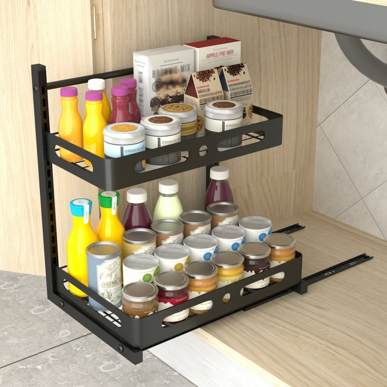  2 Pack Under Sink Organizer,Pull Out Cabinet Organizer 2 Tier  Slide Out Sink Shelf Cabinet Organizer and Storage,Adjustable Under Counter  Organizers Multi-Use for Under Kitchen Bathroom Organization: Home & Kitchen