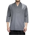 thumbnail image 2 of BSDJILFG Mens Linen Shirts Clearance, 3/4 Long Sleeve Shirts for Young Men V-Neck Casual Light Weight Tops Rollbacks, 2 of 6