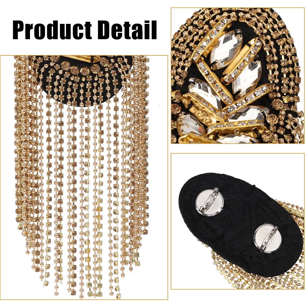 6Pcs 3 Styles Rhinestone Tassel Shoulder Applique with Iron Chains & Pin Fringe Patch Shoulder Badges Fringe Shoulder Epaulette Shoulder Badge