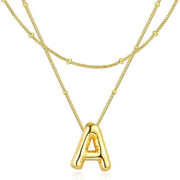Bubble Letter Necklace for Women, 14k Gold Plated Initial Letter Pendant Necklace Personalized Jewelry A - Z 26 letters