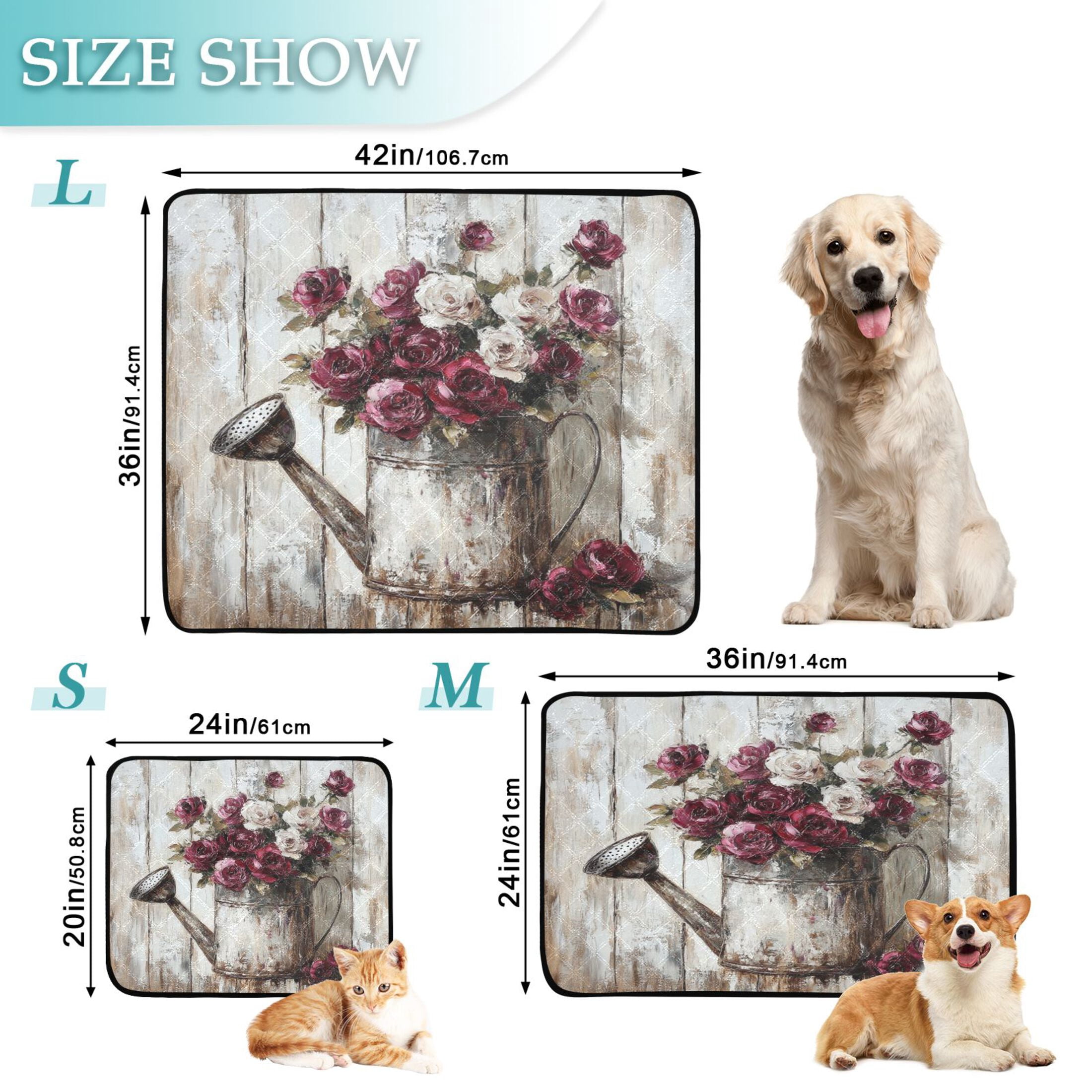 Qxltty Burgundy Roses Cat litter Pads Pet Set of 3 Diaper Mats Center Anti-leakage Layer Absorbent Soft and Comfortable