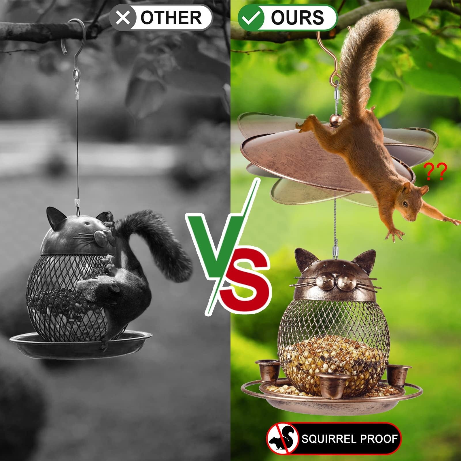 Bird Feeder for Outdoor, Squirrel Proof Metal Wild Bird Feeder Decoration for Hanging Outside Garden Yard, Cute Cat-Shaped