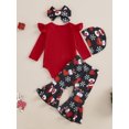 thumbnail image 5 of Elippeo Baby Girls Christmas Outfits Elk Print Long Sleeves Romper and Elastic Flared Pants Headband Hat Set 4 Piece Clothes 3 6 9 12 Months, 5 of 9