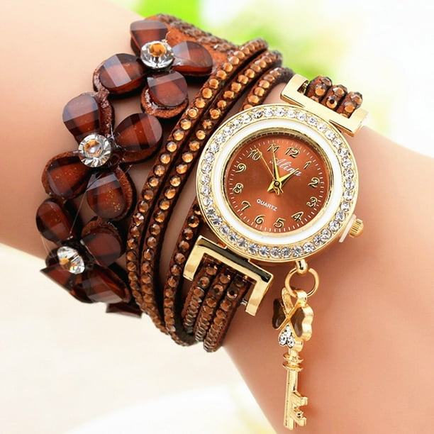 Campanas de moda Correa de cuero con diamantes Reloj de pulsera para mujer Reloj de pulsera para personas mayores Relojes para mujeres mayores Reloj con correa de cuero para mujer Walmart