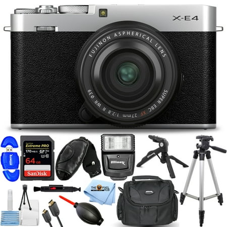 FUJIFILM X-E4 Mirrorless Camera with 27mm R WR Lens (Silver) - Accessory Bundle