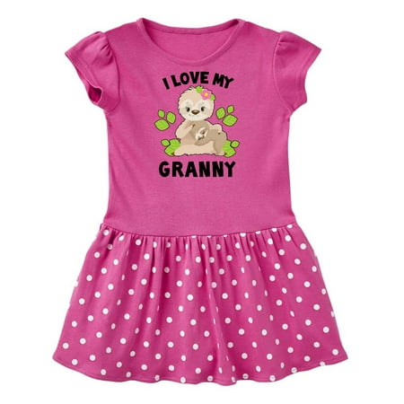 

Inktastic Cute Sloth I Love My Granny with Green Leaves Gift Baby Girl Dress