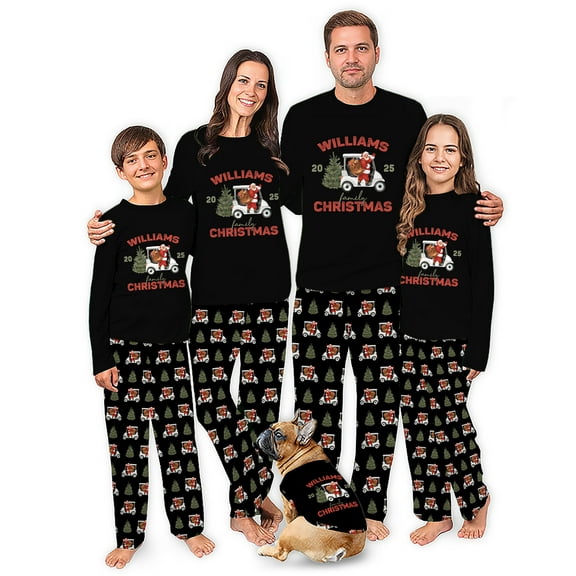 Family Matching Holiday Pajamas, Festive Golf Cart Christmas Style