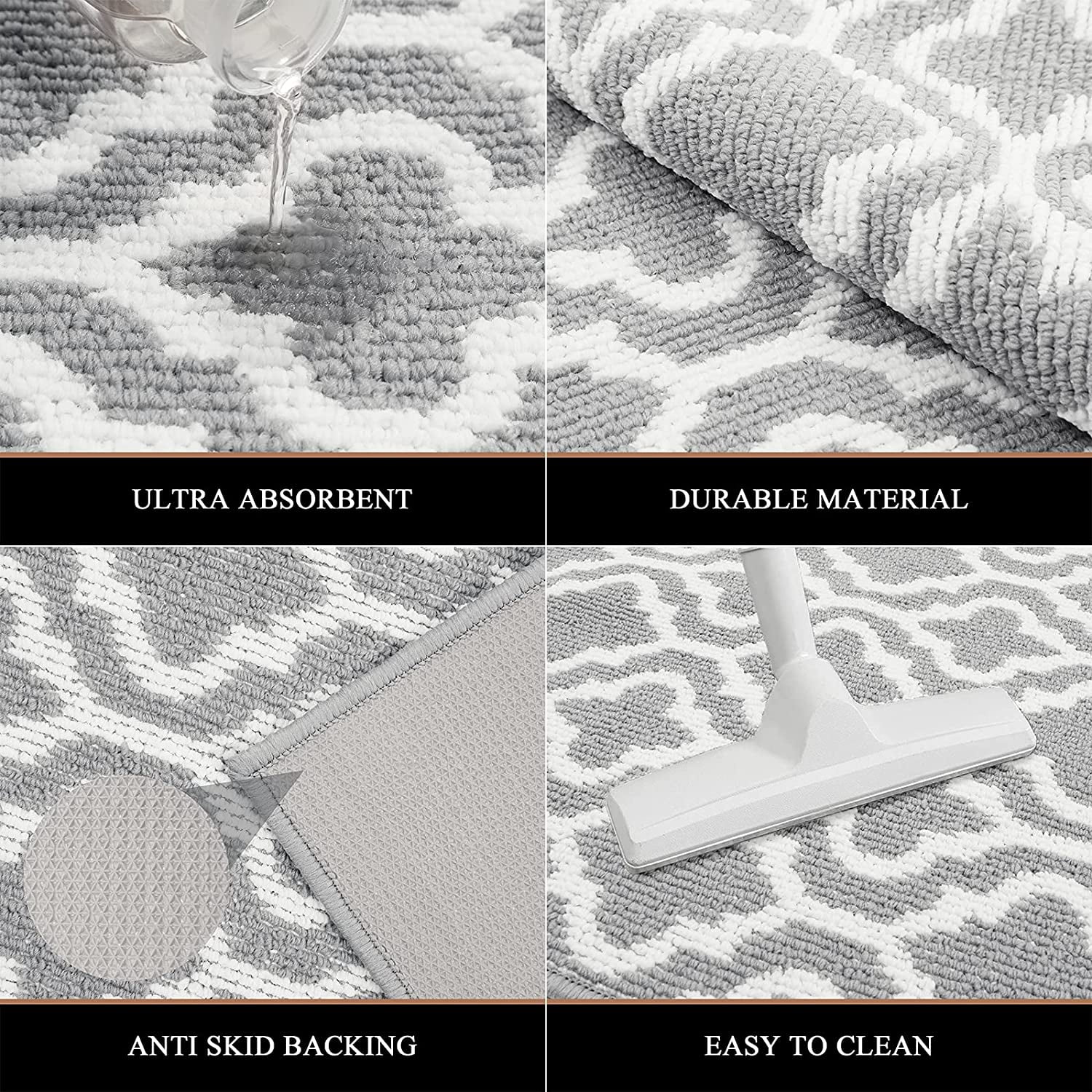 Findosom 20"x32"+20"x48" 2pcs Kitchen Rug Set Non Slip Kitchen Runner Rug and Doormat Washable Kitchen Mats Set Indoor Doormat Runner Rugs for Kitchen Laundry Hallway Entryway Grey Floral