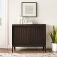 thumbnail image 2 of Maykoosh Renaissance Revival Record Storage Media Console with Slatted Sliding Doors, Dark Brown, 18"D x 42.13"W x 34.63"H, Cable Management Holes, Rustic Record Storage Cabinet Console, 2 of 6