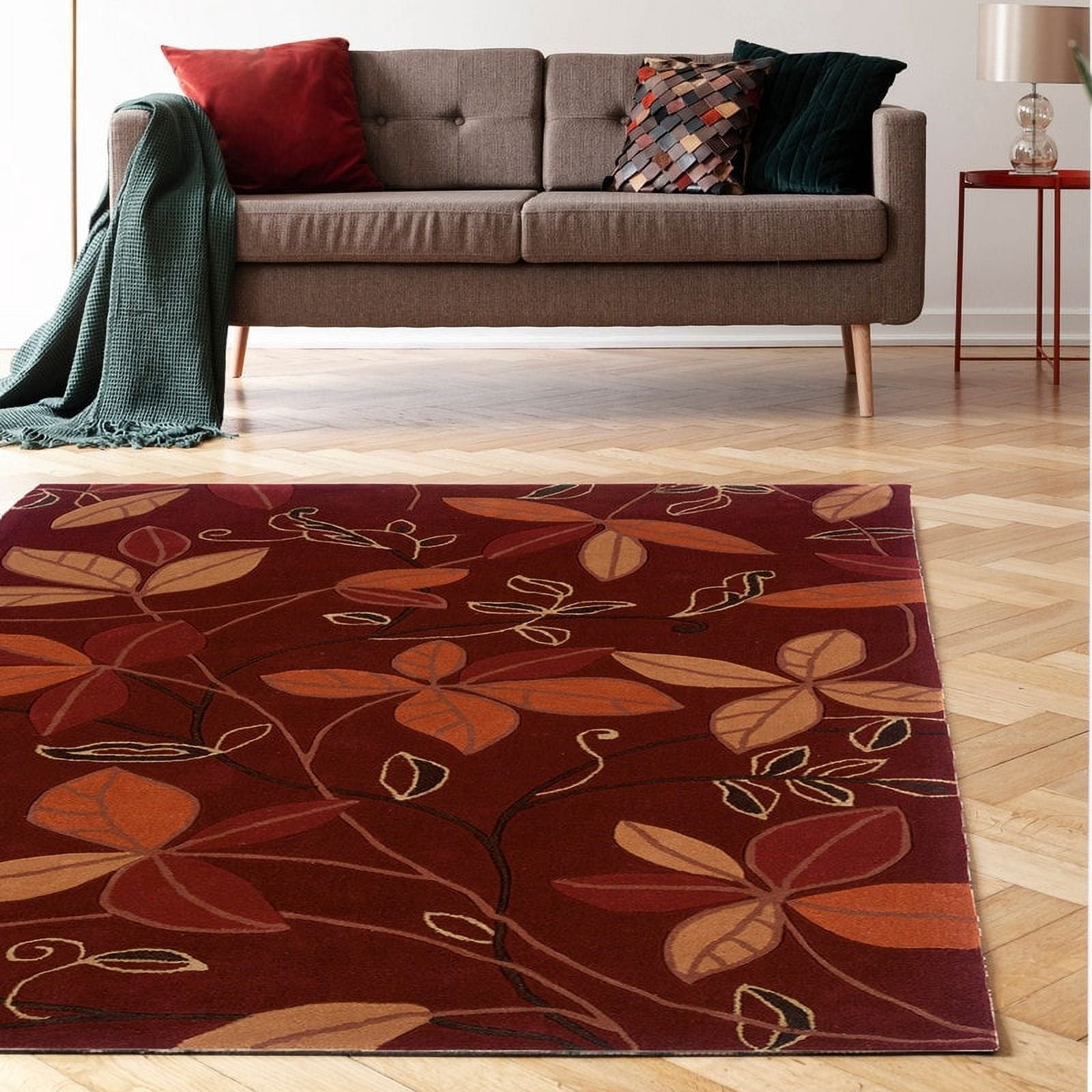 Linon Trio 8' x 10' Transitional Hand Tufted Rug in Garnet and Orange