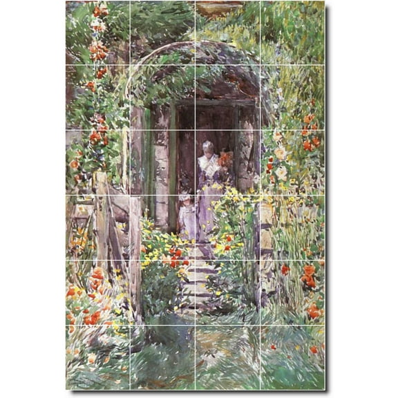 Ceramic Tile Mural-Childe Hassam Waterfront Painting 106. 17" w x 25.5" h using (24) 4.25 x 4.25 ceramic tiles