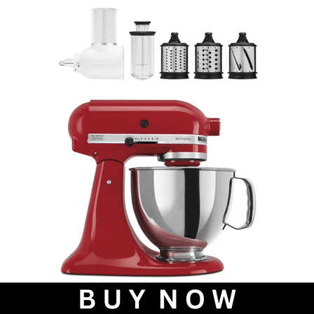 KitchenAid Artisan Series 5‑Quart Tilt‑Head Stand Mixer with Fresh Prep Slicer/Shredder Attachments, Red