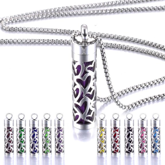 2PCS/lot Essential Oil Necklace for Women, Aromatherapy Pendant Necklace 316L Stainless Steel Diffuser Necklace, Essential Oil Jewelry Gift for Men Women, Couple fragrance necklace