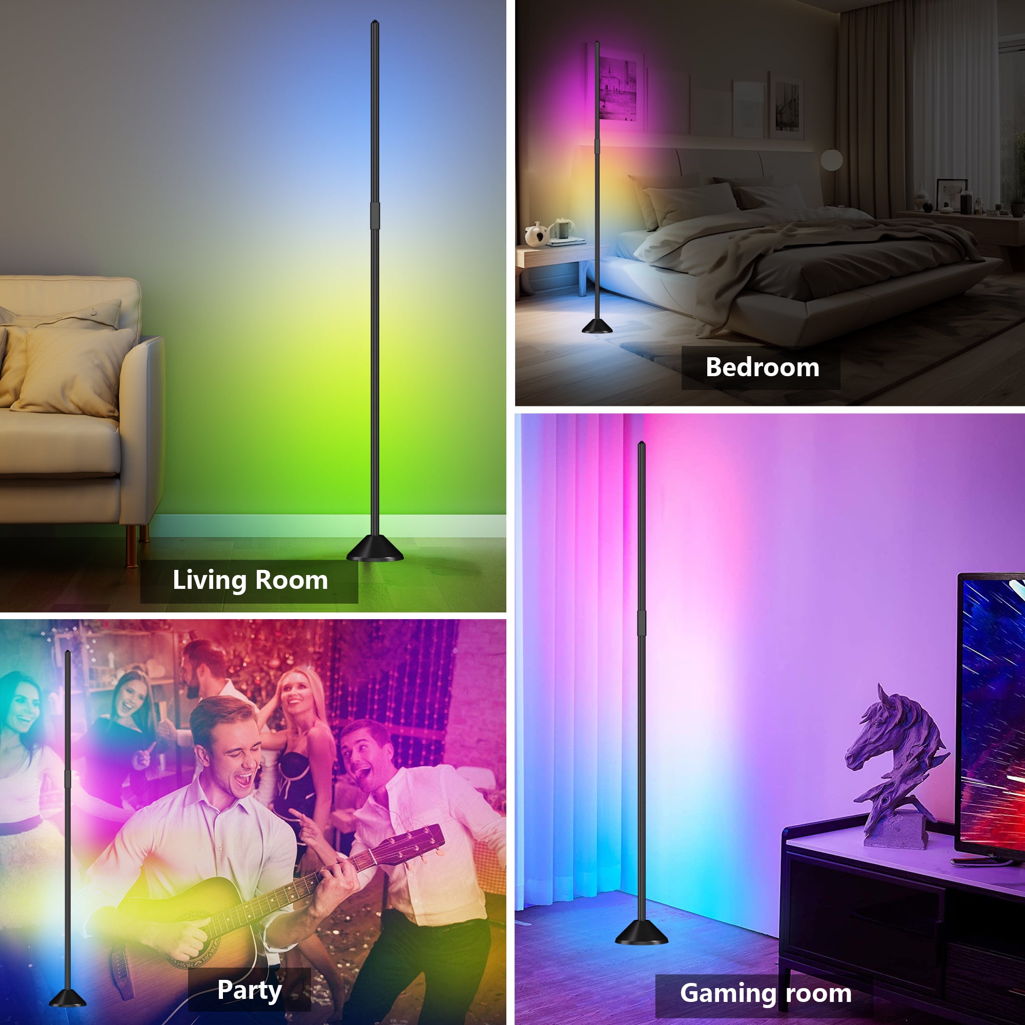 DAYBETTER LED Corner Floor Lamp, Smart WiFi Control, 16 Million Colors, Music Sync, Adjustable Brightness, Iron Base, Triangular Design