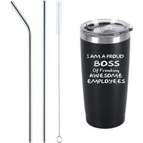 I Am A Proud Boss Of Freaking Awesome Employees Travel Tumbler, Funny Birthday Bosses Day Gift for Men Boss Manager Director Leader, 20 Oz Insulated Stainless Steel Tumbler with Lid, Black