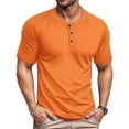 thumbnail image 2 of Men'S Henley T-Shirts Cotton Short Sleeve Casual T-Shirt Button Henley Basic Tee Lightweight Summer Top,Orange 3XL, 2 of 4