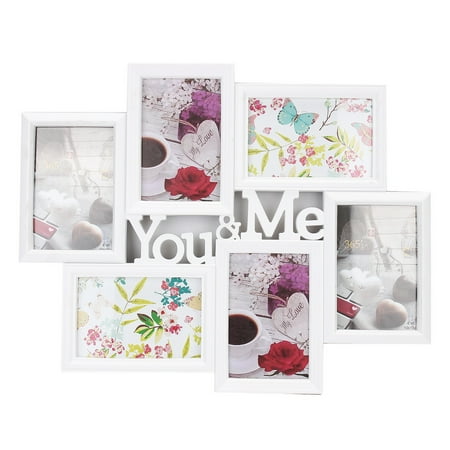 Love Couple Photo - Meigar 6 Openings White Decroative Collage You & ME Couples Picture Frame Christmas Gift Made to Display Five 4x6 Photos