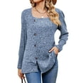 thumbnail image 3 of Hibeli Women Square Neck Long Sleeve Buttons Side Slit Hem Ribbed Tunic Tops, 3 of 7