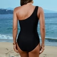 thumbnail image 5 of felwors Women's One Shoulder Ruched One Piece Swimsuit with High Cut Leg - Black Bathing Suit for Beach & Pool (Black, L), 5 of 9