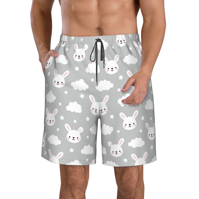 Balery Rabbit And Cloud Traje de Baño Estilo Hawaiano para Hombre, Shorts de Secado Rápido con Bolsillos-X-Large