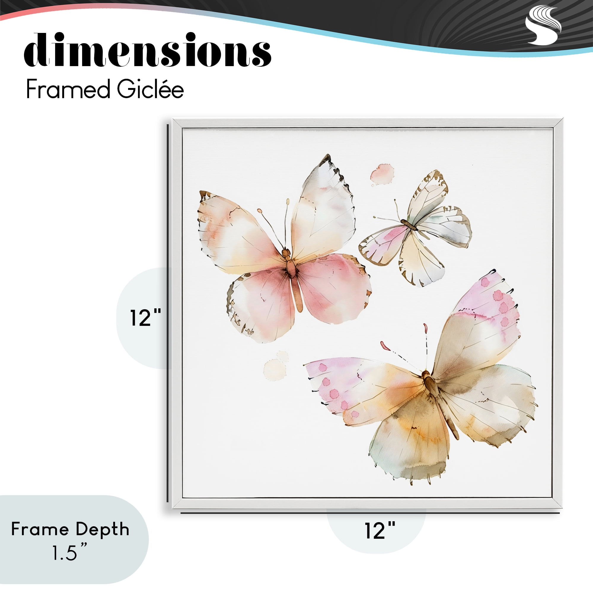Stupell Industries Pink Watercolor Butterfly Trio White Framed Giclee Art, design by Creative Studio