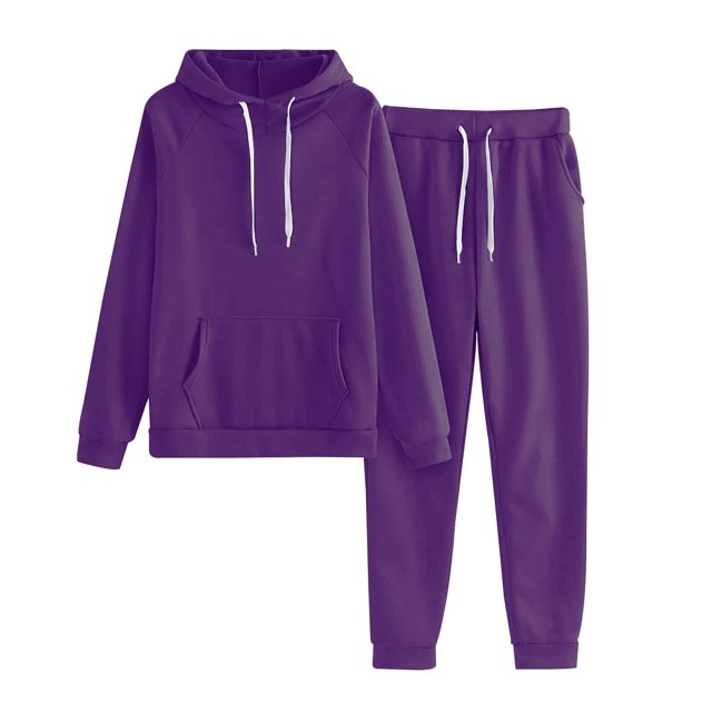 Gibobby Conjunto de Pantalones para Mujer Sudadera de manga larga con capucha de color liso para mujer con bolsillo y conjunto de forro polar(PP3,CH)