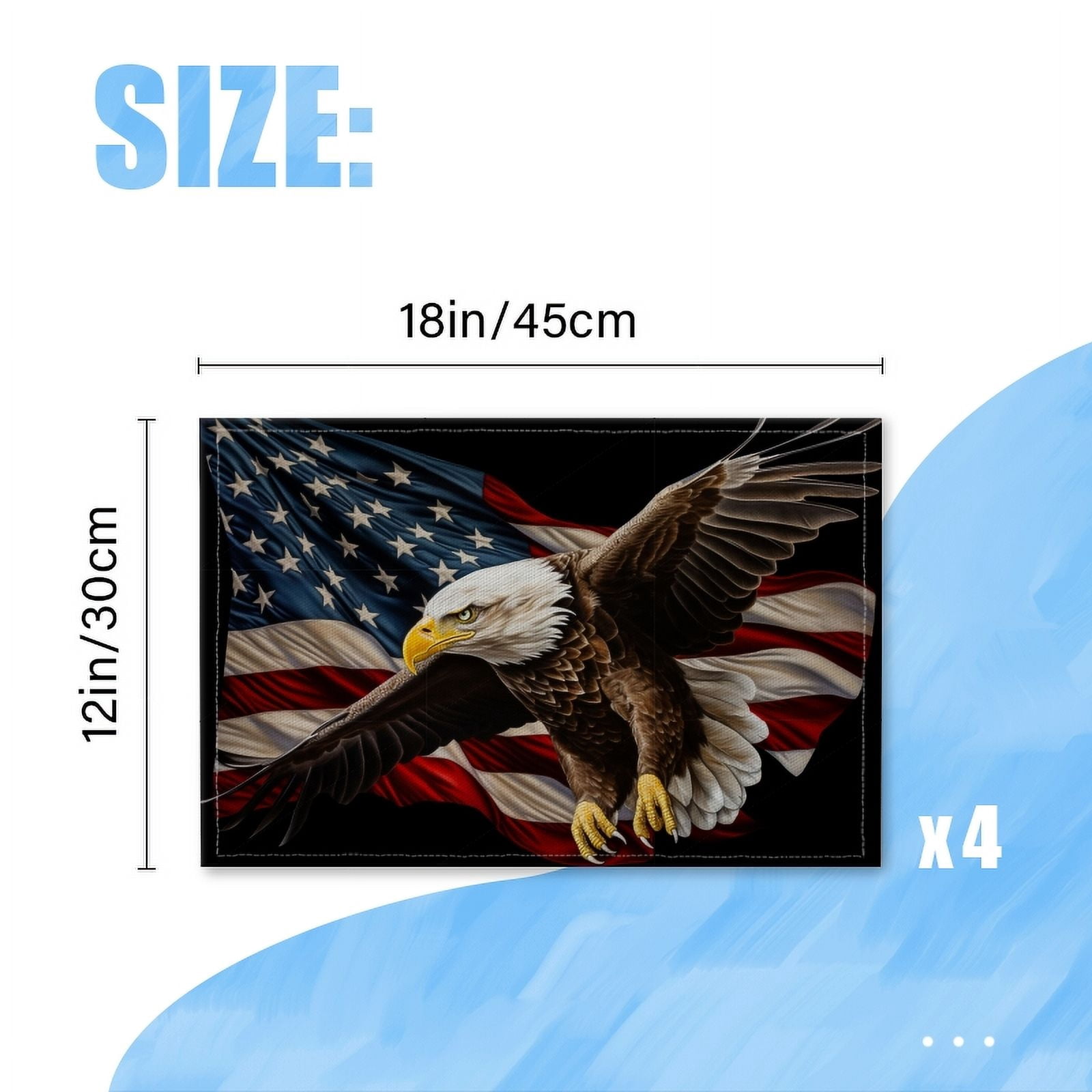 BaHomeck placemats Set of 4 Realistic Bald Eagle Flying Over American Flag Background Cotton Linen rectangle Placemats for Kitchen Dining Table Indoor,Outdoor,18*12inch