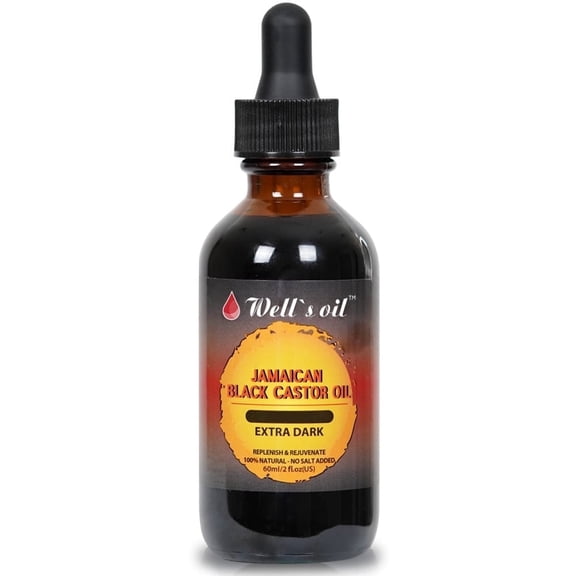 Well’s Oil Jamaican Black Castor Oil (Extra Dark) | 2 fl oz (59 mL) | 100% Pure Castor Oil | Lightweight Hair & Skin Care