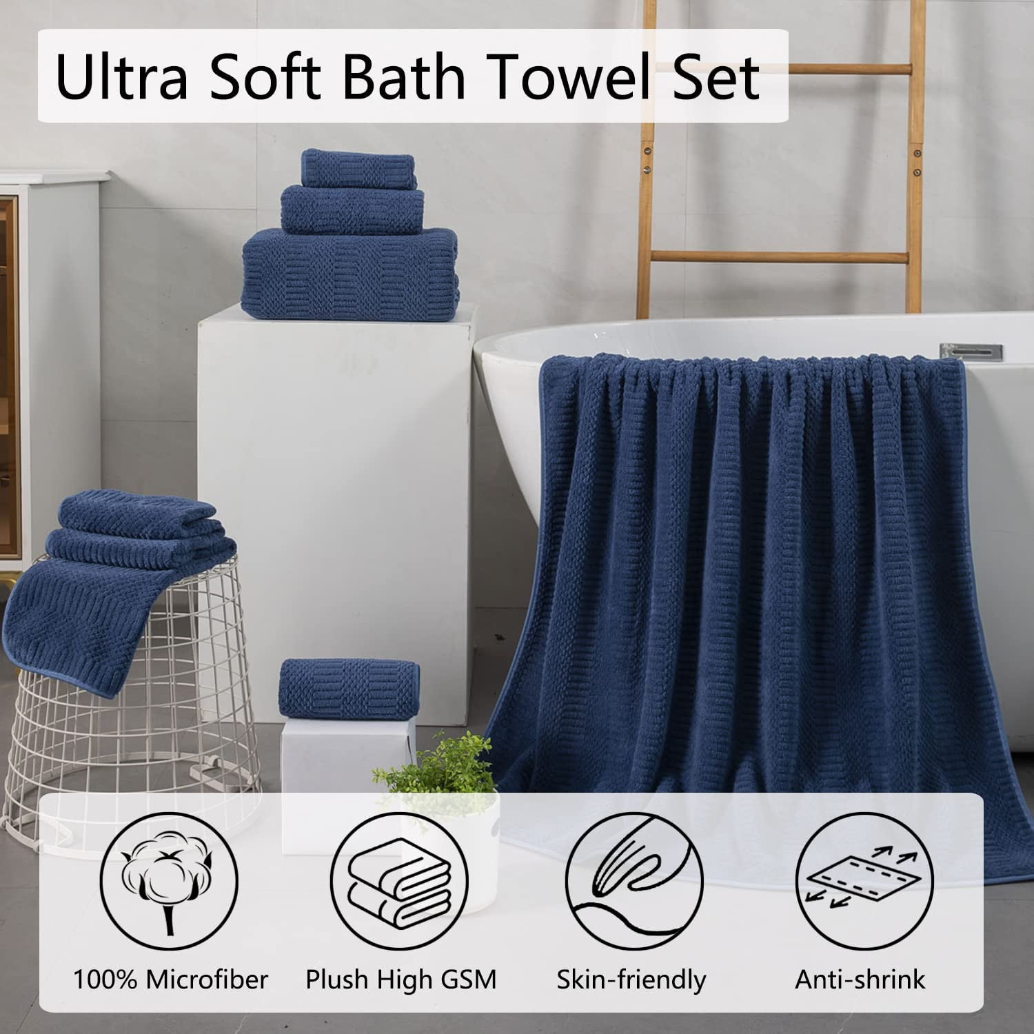 Bathroom Towel Set Dark Gray 4Pack-35x70 Towel,600GSM Ultra Soft  Microfibers Bat
