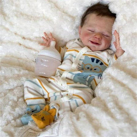 HUIMEYA Lifelike Reborn Baby Dolls Boy 18 Inch Newborn Sleeping Baby Dolls with Feeding Toy for Kids Age 3 