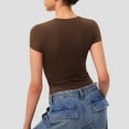 thumbnail image 4 of Jzuxvd Womens Summer Sexy Short Sleeve Square Neck Double Lined Basic Slim Fit Crop T Shirt Brown M, 4 of 7