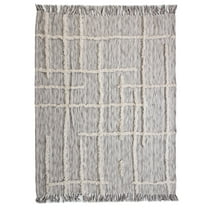 Woven Paths Della Gray/Natural Woven Striped Fringed Ultra-Soft Cotton Throw Blanket, 50" x 60"