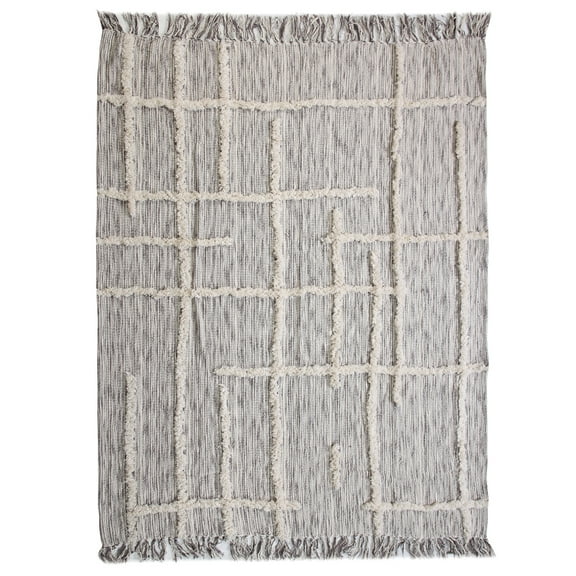 Woven Paths Della Gray/Natural Woven Striped Fringed Ultra-Soft Cotton Throw Blanket, 50" x 60"